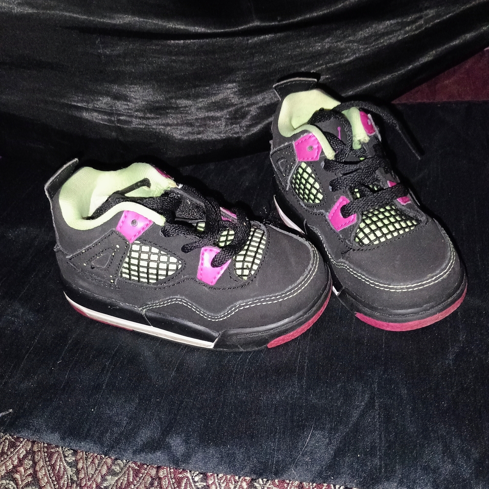 Jordan Kids Black Sneakers with Pink and Lime Accents